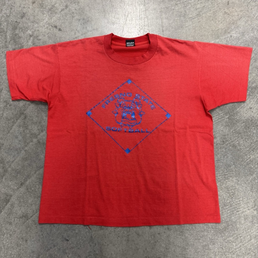 Vintage Men's Fresno State Softball T-Shirt Red Sunfaded 90's Screen Stars XL